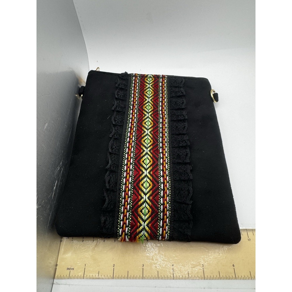 Black Suede Like Boho Crossover Purse/Bag - Removable Strap - Picture 8 of 9